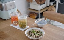 肉末蒸蟹味菇+牛排骨番茄胡萝卜汤+南瓜绿豆汤【北鼎蒸炖锅】