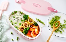 “东菱免注水加热便当盒”大虾蛋卷豌豆饭