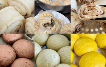 葱花刀切馒头、红葱香酱刀切馒头、全麦包子皮、水果馒头（樱桃馒头、牛油果馒头、鲜榨橙汁馒头、火龙果馒头、芒果馒头、猕猴桃馒头）、胡萝卜馒头、紫薯馒头、黑芝麻酱馒头、菠菜馒头、淡奶油馒头——中式一日三餐（五十八）