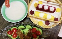 满分营养早餐：雕花山药卷+牛肉黄瓜圣女果拼盘+核桃豆浆
