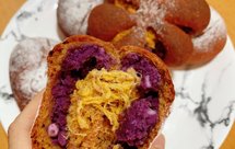 无油无糖100%全麦紫薯芋泥金丝肉松包火龙果汁