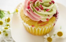 开心果覆盆子花型杯子蛋糕