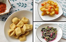 周末吃素点～黑米饭，蘑菇炒芦笋，烤石屏豆腐，咖喱土豆，蒜泥苋菜，素炒豆角丝，白菜平菇豆腐汤