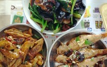 香煎鸡尖，香煎红杉鱼，猪油渣炒木耳菜心