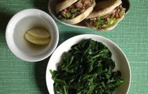 减脂增肌早餐-131014-清炒穿心莲，酱肘子版肉夹馍，柠檬水