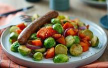 空气炸锅抱子甘蓝配红薯和香肠