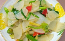 蒜苗炒白萝卜片(素菜)