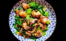 油条蘑菇炒青菜