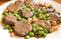 毛豆河虾烧藕饼（饭店必点菜）