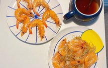 空气炸锅烤虾+大虾金针菇