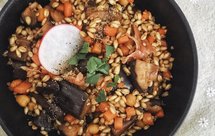 茄子香菇火腿炒大麦饭