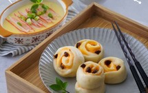 葡萄干起司馒头&蟹肉棒蒸蛋、珍寶米浆（一日食记）