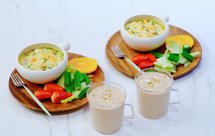 三文鱼奶酪咖喱焗饭|草莓苹果鹰嘴豆奶昔