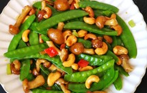 创意菜！滑子蘑炒荷兰豆腰果