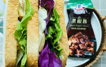 黑椒酱鸡肉饼蛋白蔬菜水果超能量三明治