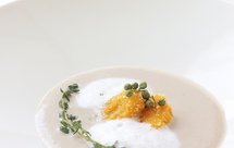 创意菜摆盘【卡布奇诺奶油蘑菇汤配藤椒炸菱角】