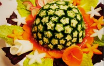 延旭创意菜制作花开富贵秋葵满天星