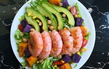 【新轻食主义】牛油果大虾圣女果南瓜紫薯玉米鹰嘴豆芦笋苦苣生菜沙拉