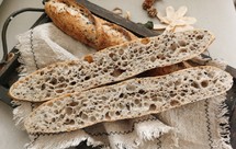 纯鲁邦种隔夜冷藏发酵亚麻籽黑芝麻全麦法棍（练习记录-附家庭烤箱自制蒸汽方法）