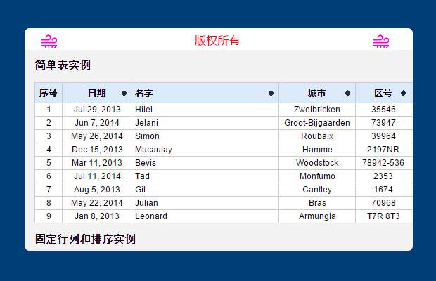 jquery 表行列固定
