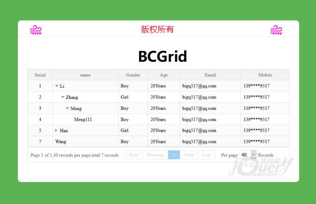 基于jQuery的BCGrid表格插件