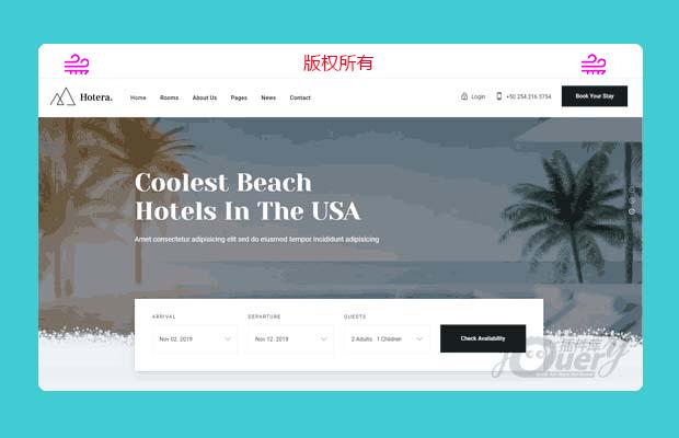 jquery bootstraps响应式旅游度假酒店类网站模板