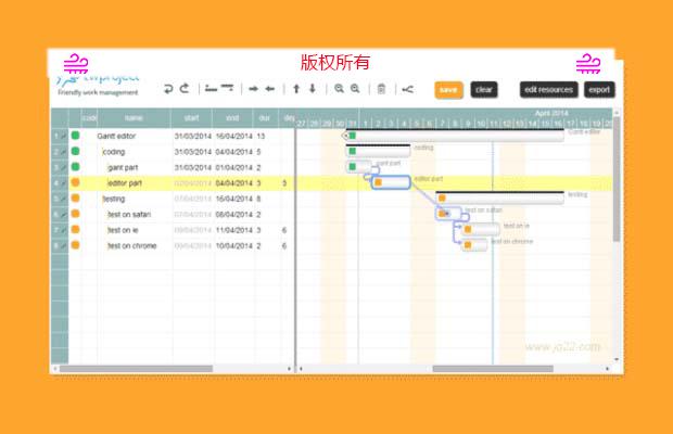 jQuery甘特图(又叫横道图)编辑器插件Gantt Editor